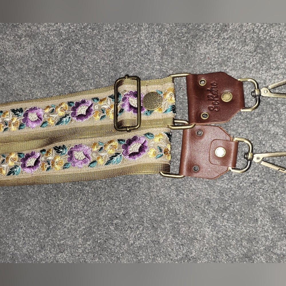 Stylish Embroidered Strap with Purple Floral Design. So Retro Crossbody Strap.